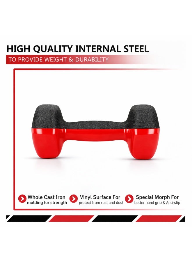 H PRO 1KG Red Dumbbells Set of 2 | Vinyl Coated Hand Weights for Home Workout, Muscle Toning & Fitness Training - Image 4